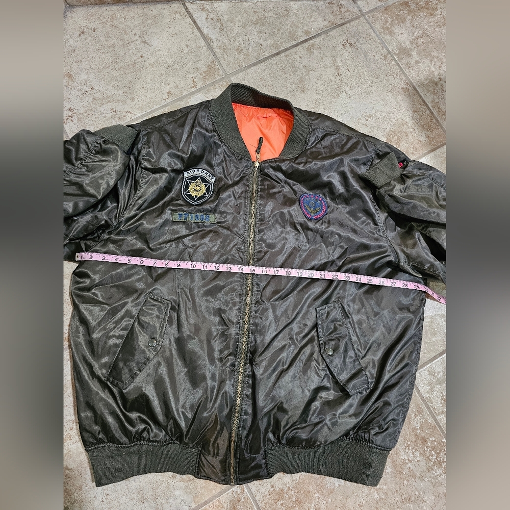 Phat Farm Mens 5XL Military Bomber Jacket Green Nylon Orange Liner Streetwear - Picture 5 of 7